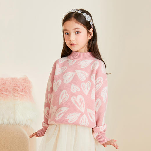 【半高领提花童装羊绒衫】羊绒世家22年秋冬新品女宝内搭100%山羊绒保暖针织毛衣 商品图2