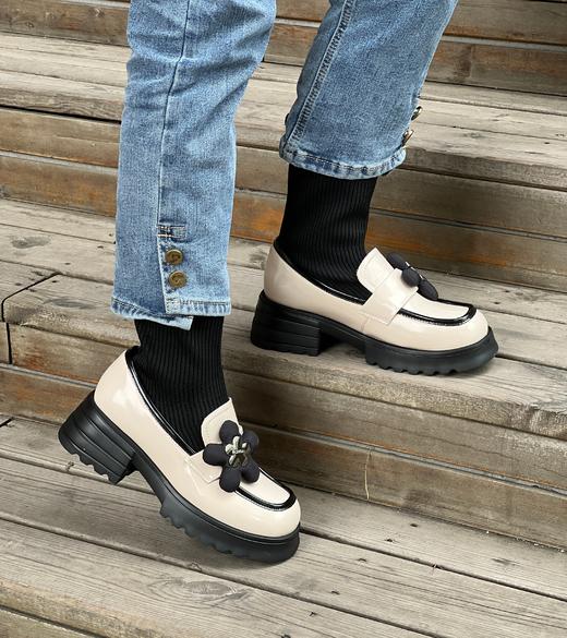 西村名物22年秋冬新款学院风弹力袜靴乐福鞋松糕鞋厚底增高皮鞋45221 商品图4