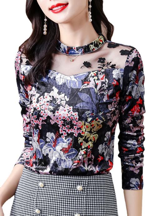 MZ11125 打底衫t恤女秋装2022新款高端别致气质减龄加绒加厚蕾丝保暖上衣 商品图4