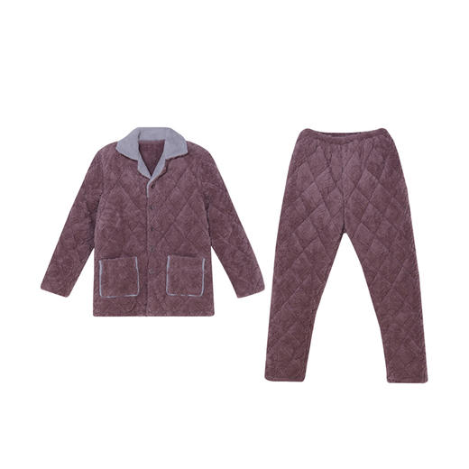 都市丽人都市锋尚生活家居男士加厚夹棉套装长毛绒提花夹棉厚家居服长袖睡衣FH21J4 商品图3