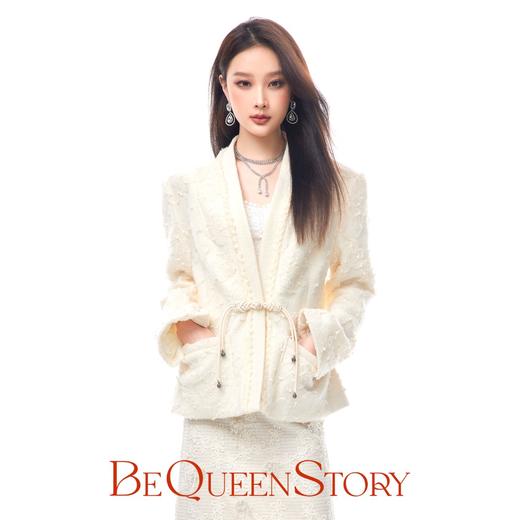 BeQueenStory【白金茉莉】中式国风软糯浮雕轻奢毛呢外套 商品图2