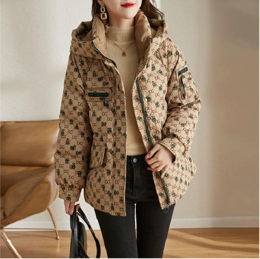 防风连帽驼色小个子短外套鸭绒羽绒服ZS-9112 商品图2