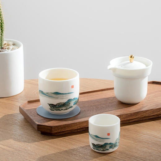 湖畔居 千里江山旅行茶具套装一壶二杯快客杯户外便携功夫茶具 商品图0