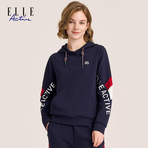 ELLE Active秋季休闲连帽卫衣新款时尚撞色上衣女装 商品图8