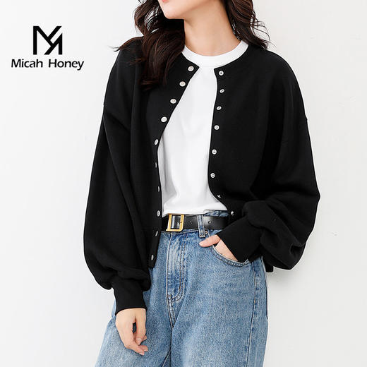 FXQ 米加蜜纯棉女式上衣灯笼袖短款卫衣开衫外套 商品图2