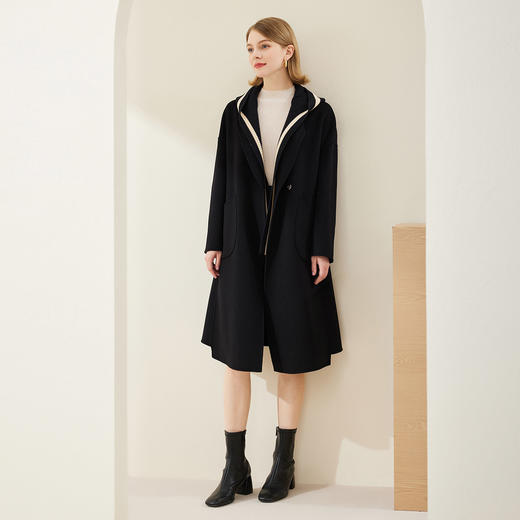 MH9E5斯尔丽瑟俪2022年冬上新商场同款针织连帽休闲减龄宽松中长款大衣 商品图2