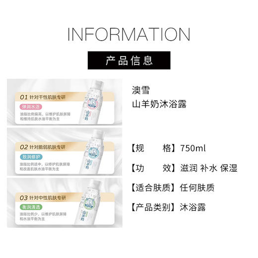 【77元会员福利】澳雪山羊奶修护沐浴露750ml（家庭装）滋润沐浴，持久留香   商品图3