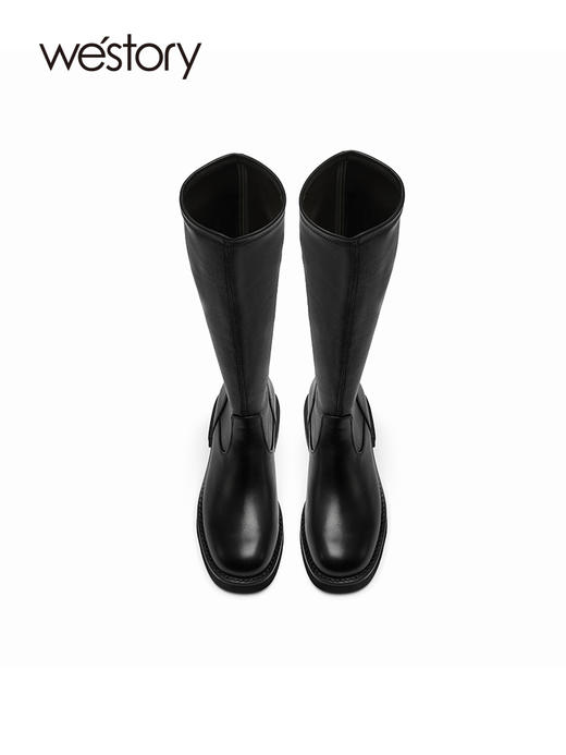 westory2022年秋冬新款黑色长靴小个子平底显瘦骑士靴女81831 商品图2