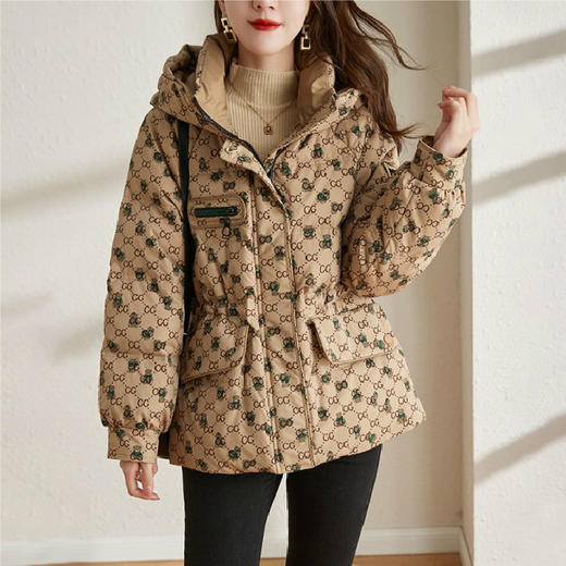 防风连帽驼色小个子短外套鸭绒羽绒服ZS-9112 商品图3