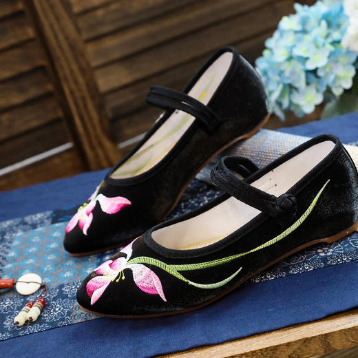 【幽兰】新款民族风亮丝布绣花布鞋 YR 商品图5