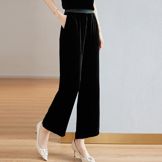 中腰宽腿垂坠感显瘦真丝绒直筒裤ZS-9199 商品图1