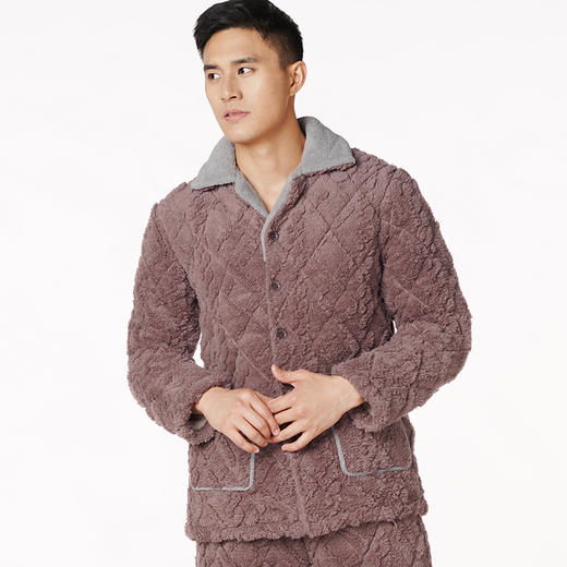 都市丽人都市锋尚生活家居男士加厚夹棉套装长毛绒提花夹棉厚家居服长袖睡衣FH21J4 商品图0