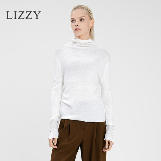 LIZZY 简约堆堆领长袖休闲百搭单穿打底针织衫7737 商品图6