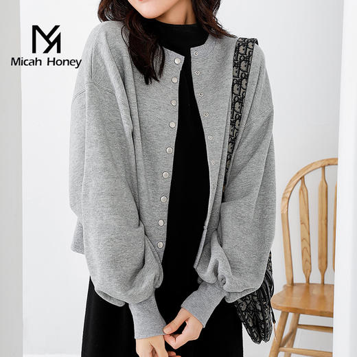 FXQ 米加蜜纯棉女式上衣灯笼袖短款卫衣开衫外套 商品图1