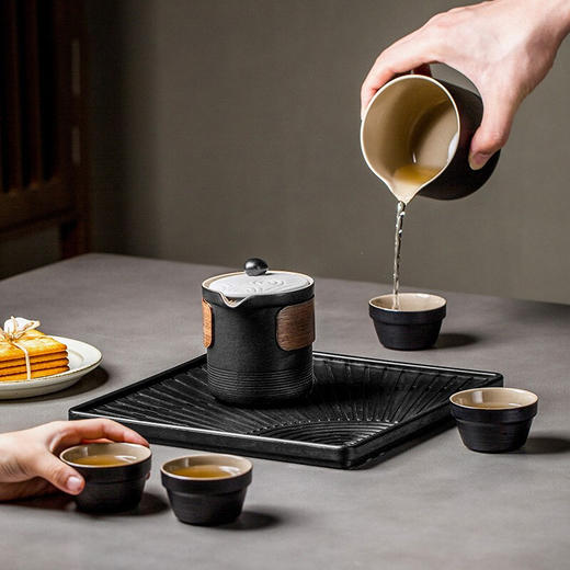 旅行茶具套装便携快客杯收纳包一壶四杯车载功夫茶具户外泡茶小套 枯山水套装-车载（带包） 商品图5