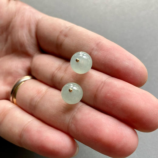 冰种翡翠珠子耳钉18k黄金镶嵌 商品图8