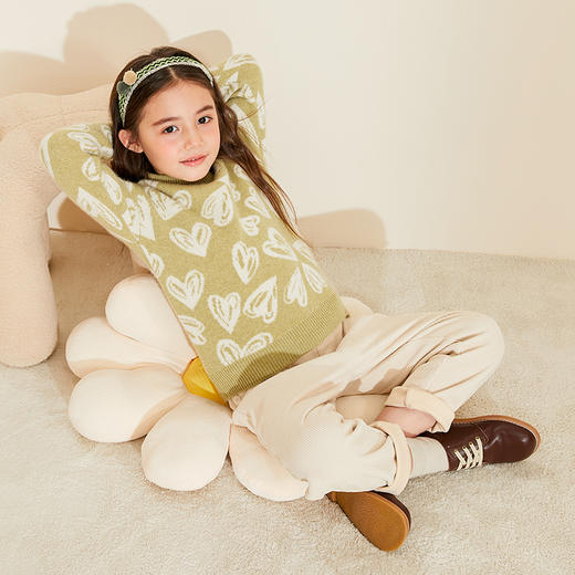 【半高领提花童装羊绒衫】羊绒世家22年秋冬新品女宝内搭100%山羊绒保暖针织毛衣 商品图3