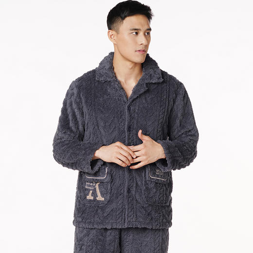 都市丽人都市锋尚生活家居男士长毛绒套装北极绒提花厚家居服长袖睡衣FH21H5 商品图0