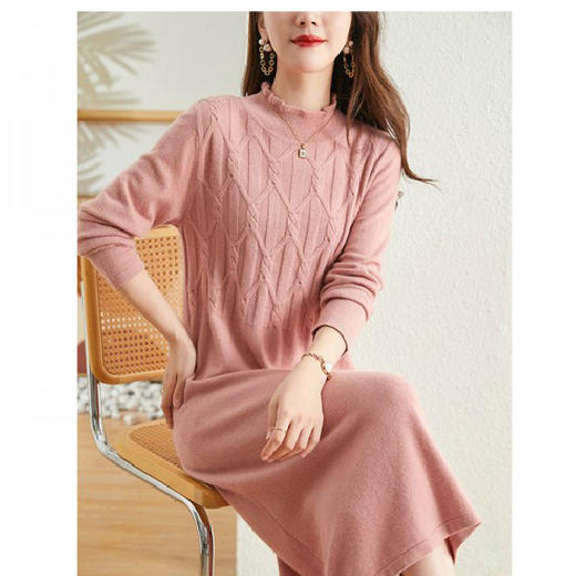 羊绒衫气质打底中长款毛衣针织连衣裙ZS-8256 商品图1