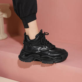 西村名物22年秋冬新款简约风高帮休闲女鞋深口绑带老爹鞋厚底鞋女37851