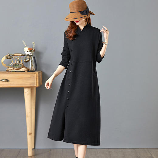 立领旗袍针织过膝配大衣打底毛衣裙CC-E-8509 商品图2