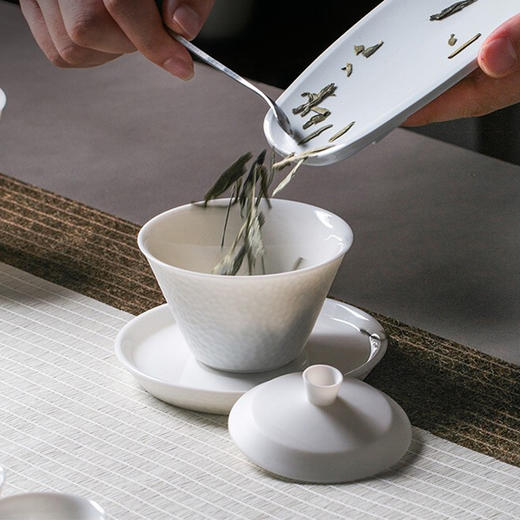 白瓷茶具套装家用客厅陶瓷盖碗茶杯整套办公室会客泡茶礼盒装 月白茶具套装 商品图3