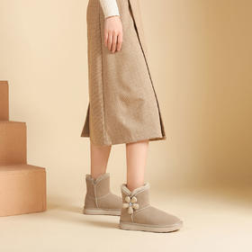 西村名物22年秋冬新款韩系雪地靴加毛小花保暖短靴一脚蹬舒适女靴44301