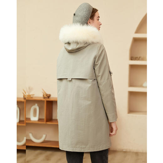 Famecoco范可儿原创设计派克羽绒服女冬加厚大毛领工装外套中长款F228AD001 商品图4