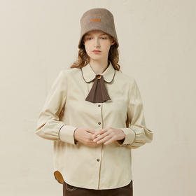 Famecoco范可儿通勤衬衫女士秋冬内搭长袖丝绒衬衣上衣F228BH003