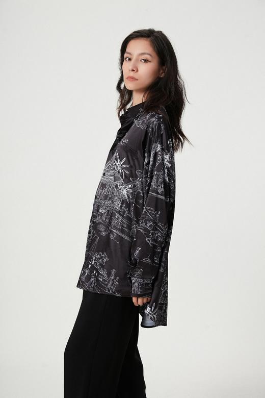 雍正行乐图原创印花黑色中性衬衣 商品图3