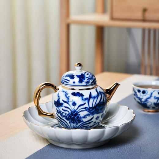 成艺德化陶瓷 鱼藻纹仿古手工鎏金茶壶手绘釉中青花茶杯茶具组 商品图2
