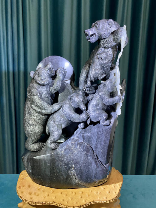 和田玉（青花）独籽摆件--熊 3kg 商品图1