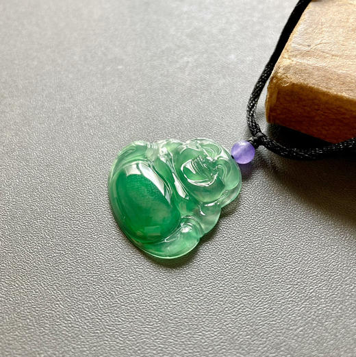 高冰种满绿飘阳绿翡翠弥勒佛 商品图2