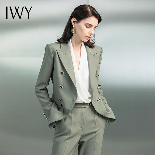 IWY/高档橄榄绿西服女微喇长裤时尚主持人套装修身女职业正装西装秋223168C1+P3 商品图1