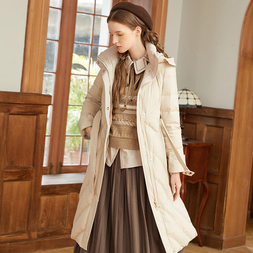 Famecoco范可儿品牌收腰羽绒服女冬季小众设计感连帽长款棉服F228AH010 商品图1