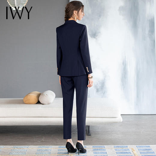 IWY/时尚藏蓝色一粒扣西装套装女长袖职业装气质正装显瘦西服外套2231104CP1 商品图3