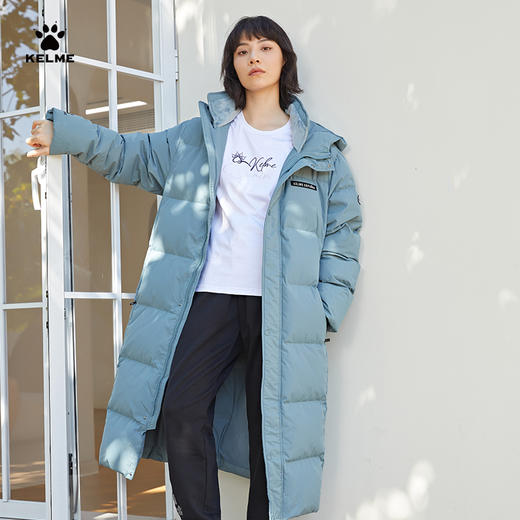 卡尔美冬季运动羽绒服过膝防寒鸭绒大衣长款连帽情侣运动厚外套9247YR1025 商品图4