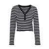 VIMAGE/纬漫纪秋季新款款时尚百搭条纹V领套头针织衫女上衣VC2213008 商品缩略图5