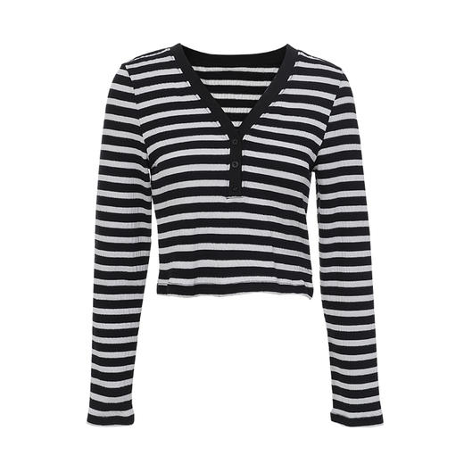 VIMAGE/纬漫纪秋季新款款时尚百搭条纹V领套头针织衫女上衣VC2213008 商品图5