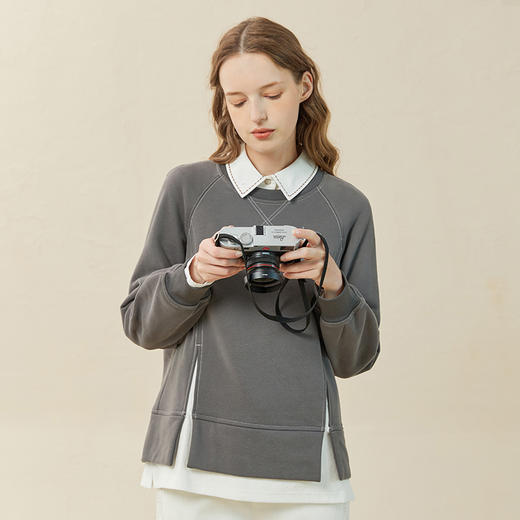 Famecoco范可儿假两件卫衣女秋冬设计师小众圆领套头上衣 商品图3