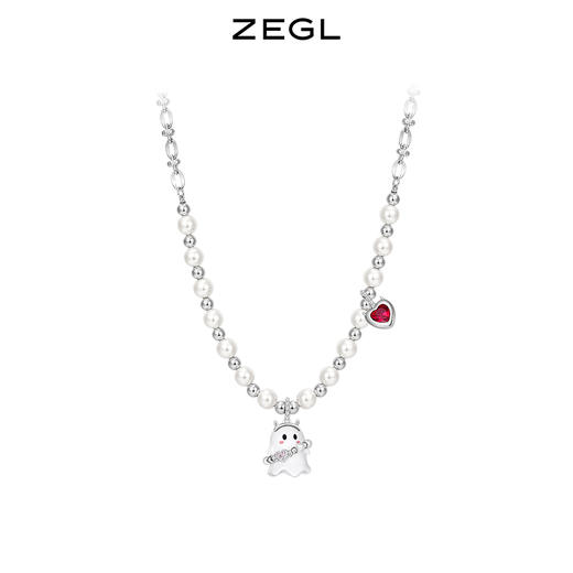 ZEGL设计师万圣节之夜系列小幽灵项链女生可爱搞怪人造珍珠锁骨链 商品图0