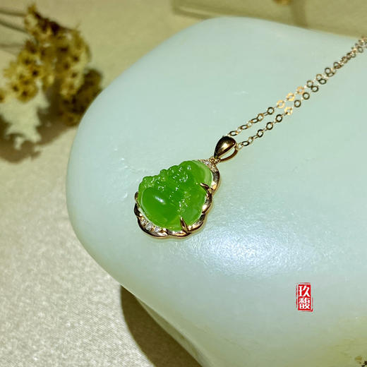 18K玫瑰金和田玉（碧玉）项链--玉佛/佛公11*12mm/链长40+2cm/苹果绿 商品图0