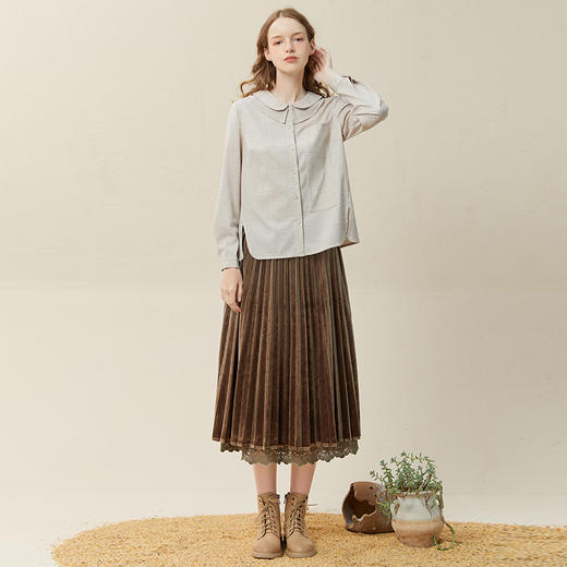 famecoco范可儿双层领细格纹衬衫女侧开叉衬衣通勤设计感F228BH001 商品图2