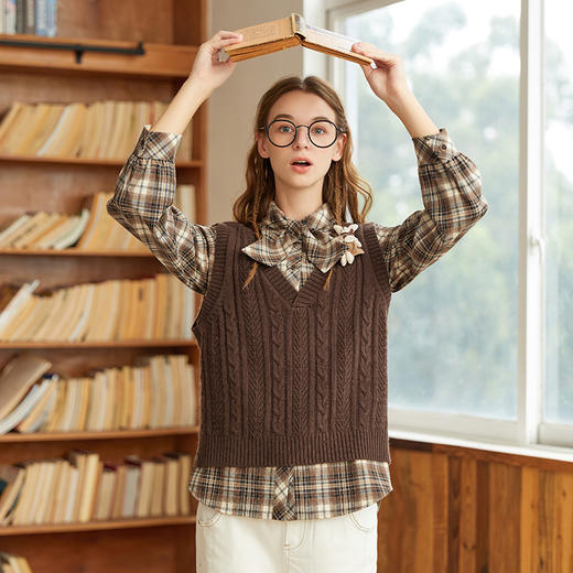 Famecoco范可儿格子毛衫衬衫两件套秋冬文艺高级感套装女F228EC001 商品图1