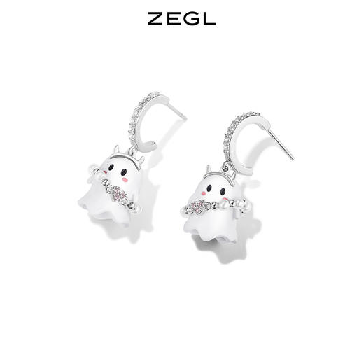 ZEGL设计师万圣节之夜系列小幽灵耳钉女可爱搞怪耳环925银针耳饰 商品图1