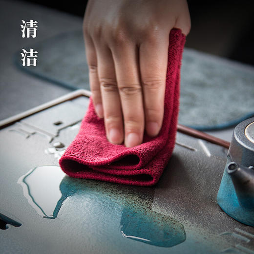 加厚吸水茶巾功夫茶具茶布方形桌巾简约茶盘配件茶道配件 棉麻·吸水洁方（红）Z3c 商品图4