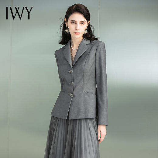 IWY/秋季高端演讲灰色西装纱裙套装女时尚单排扣西服名媛主持人正装223167C1+223167S4 商品图0