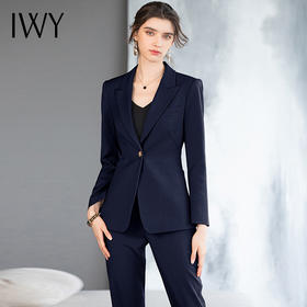 IWY/时尚藏蓝色一粒扣西装套装女长袖职业装气质正装显瘦西服外套2231104CP1