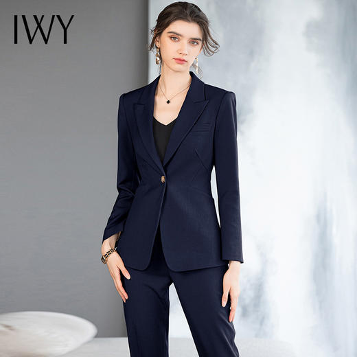 IWY/时尚藏蓝色一粒扣西装套装女长袖职业装气质正装显瘦西服外套2231104CP1 商品图0