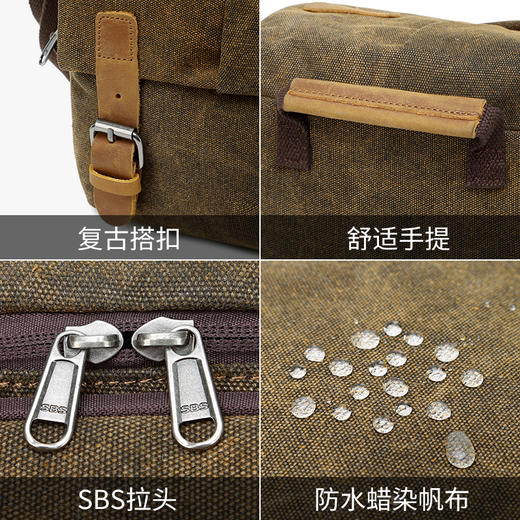狼族优选丨复古单肩摄影包 单反便携斜挎包 日韩防泼水帆布男女相机包咖啡色 商品图9